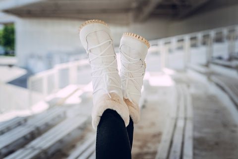 woman in white barefoot Irbis Snow boots